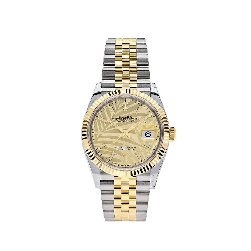 Shop Rolex Watches for Timeless Design and Style –Rolex Datejust 126233 Stainless Steel Yellow Gold Palm Motif Dial Jubilee