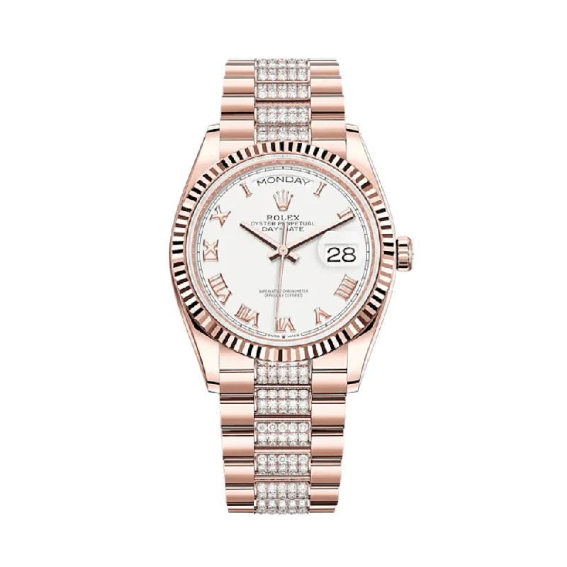 Discover Iconic Rolex Timepieces –Rolex Day-Date 128235 Rose Gold White Dial