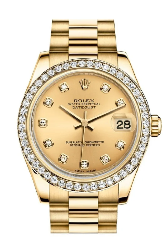 Rolex Watches: Legendary Quality and Precision –Rolex Datejust 31 Champagne Diamond Dial Diamond Bezel 18K Yellow Gold President Ladies Watch 178288 Pre-owned