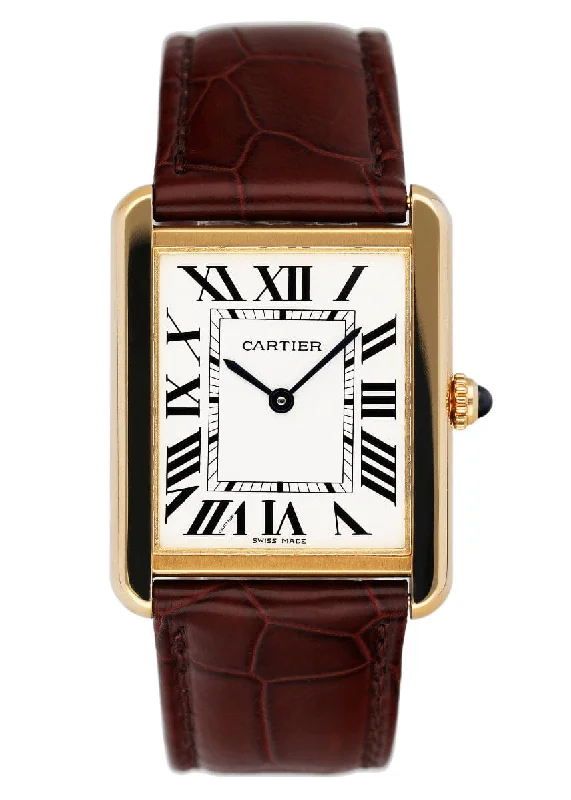 Discover Cartier Watches with Legendary Status –Cartier Tank Solo W5200004 Large Size 18K Yellow Gold Mens Watch Box Papers