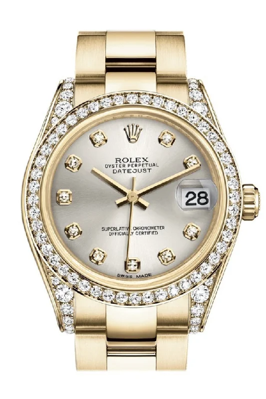 Explore Rolex Watches with Distinctive Designs –Rolex Datejust 31 Silver Diamond Dial Diamond Bezel Lug 18K Yellow Gold Ladies Watch 178158 Pre-owned