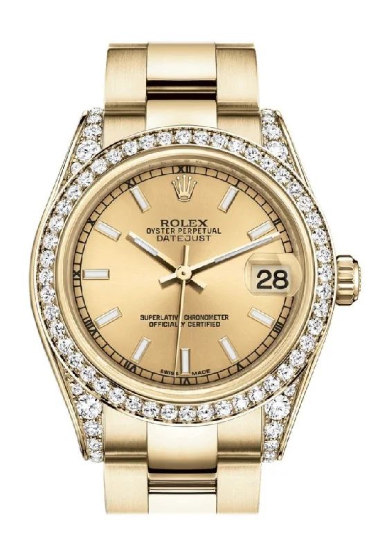 Shop for Classic Rolex Watches Online –Rolex Datejust 31 Champagne Dial Diamond Bezel Lug 18K Yellow Gold Ladies Watch 178158 Pre-owned