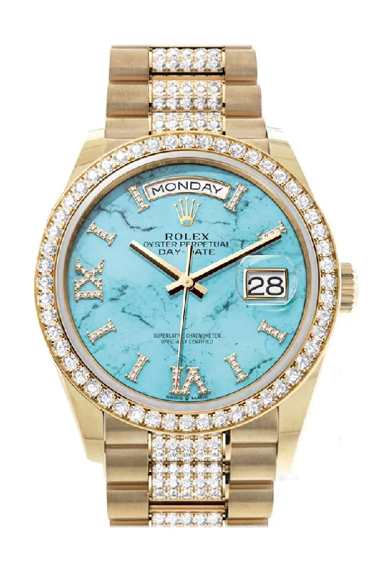 Rolex Watches for the Ultimate Collector –Rolex Day-Date 36 Dark Turquoise Diamond Dial Gold Diamond Bezel Watch 128348RBR-0038 128348RBR