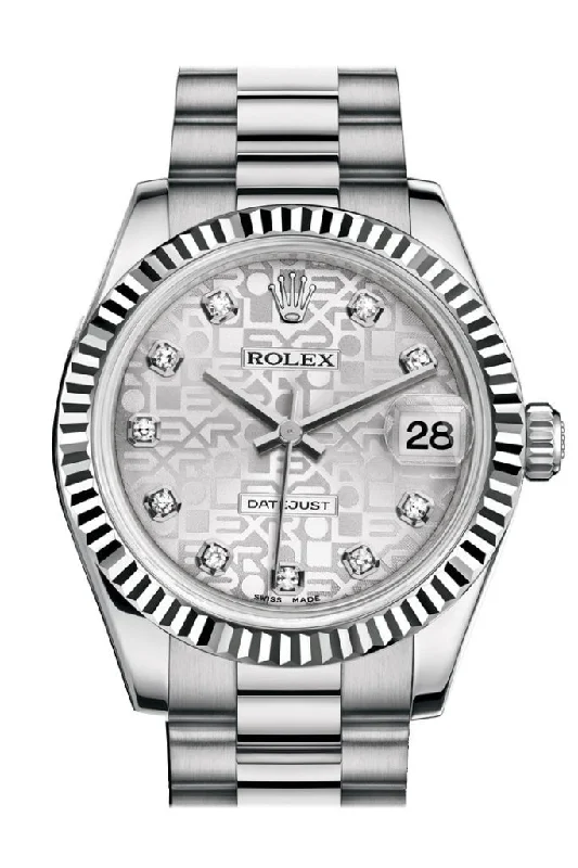 Classic Rolex Models Available –Rolex Datejust 31 Silver Jubilee Diamond Dial Fluted Bezel 18K White Gold President Ladies Watch 178279 Pre-owned