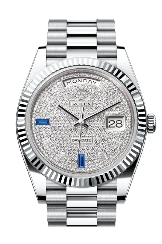 Rolex Watches for Men –Rolex Day-Date 40 Diamond-Paved Dial Dial Fluted Bezel Platinum President Men's Watch 228236