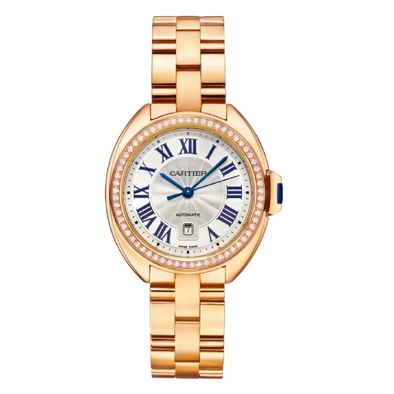 Shop Cartier Watches for the Ultimate in Luxury –Cartier Cle de Cartier 31mm Women's watch - Ref: WJCL0003 - Silver Roman Dial & Diamond Bezel, 18K Rose Gold Bracelet