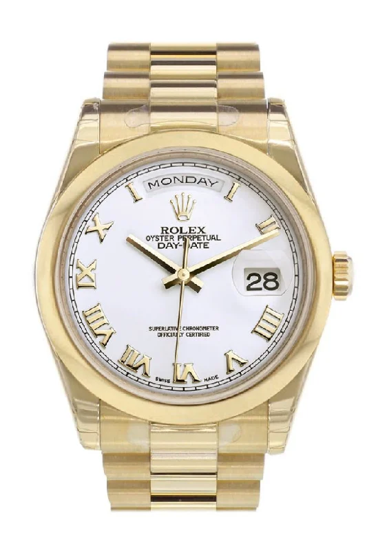 Find Rare Rolex Watches Online –Rolex Day-Date 36 White Roman Dial President Yellow Gold Watch 118208