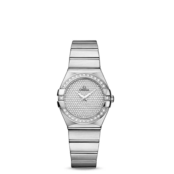 Omega Watches: Precision and Style in Every Model –Omega Constellation 27mm Watch - Ref: 123.55.27.60.99.001 - 18K White Gold Pave Diamond Dial & Diamond Bezel, 18K White Gold Bracelet