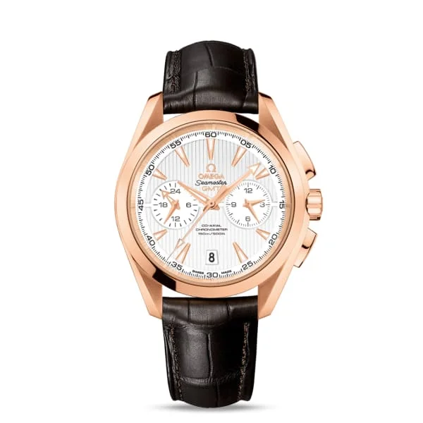 Omega Watches: Designed for the Luxury Watch Enthusiast –Omega Seamaster 43mm Watch - Ref: 231.53.43.52.02.001 - Silver Chronograph Index Dial in 18K Rose Gold Case, Brown Leather Strap