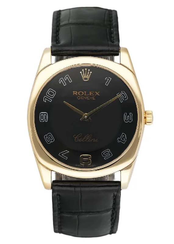 Discover Rolex Watches with Classic Design –Rolex Cellini Danaos 4233/8 Black Dial 18K Yellow Gold Mens Watch Box Papers