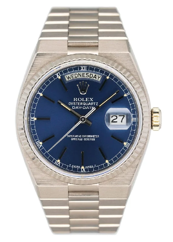 Explore Rolex Watches for the Ultimate Timepiece Experience –Rolex Day Date Oysterquartz 19019 Blue Dial 18K White Gold Mens Watch