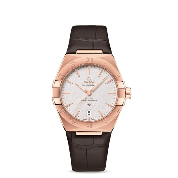 Omega Watches: Swiss Precision and Elegance –Omega Constellation 39mm Watch - Ref: 131.53.39.20.02.001 - Silver Index Dial in 18K Rose Gold Case, Brown Leather Strap