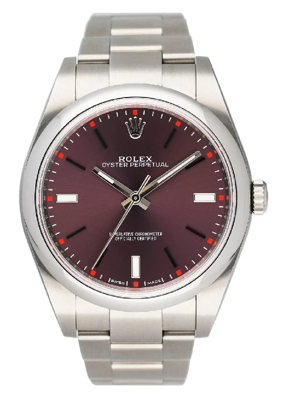 Discover Rolex Watches with Exceptional Value –Rolex Oyster Perpetual 114300 Red Grape Dial Mens Watch Box Papers