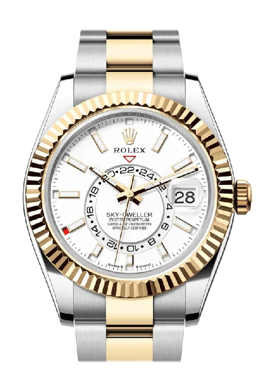 Rolex Watches for the Ultimate Collector –Rolex Sky Dweller 42 White Dial Yellow Gold Stainless Steel Oyster Mens Watch 336933