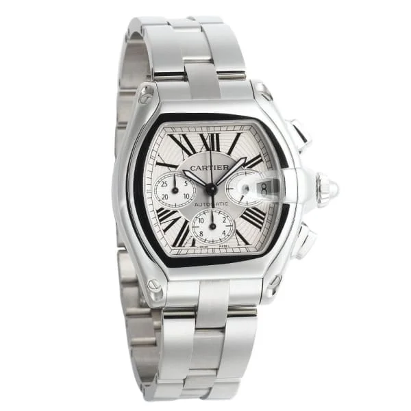 Shop for Cartier Watches with Legendary Design –Cartier Roadster 49mm Watch - Ref: W62019X6 - Silver Roman Dial, Stainless Steel Bracelet