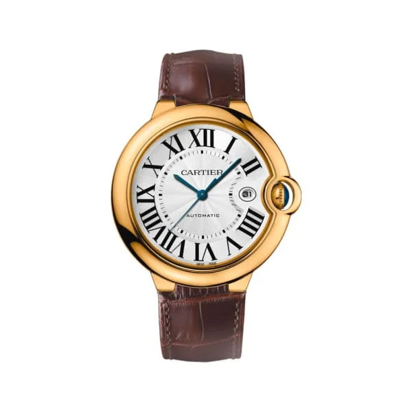 Cartier Watches: A Mark of Distinction –Cartier Ballon Bleu de Cartier 42mm Watch - Ref: W6900551 - Silver Roman Dial in 18K Yellow Gold Case, Brown Leather Strap