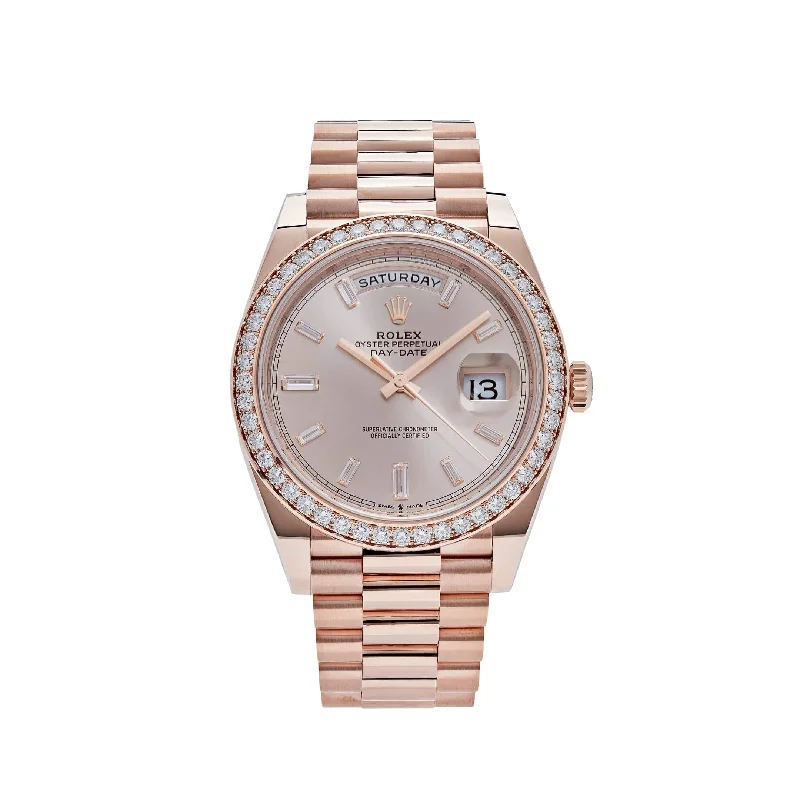 Rolex Watches: A True Symbol of Swiss Craftsmanship –Rolex Day-Date 228345RBR Rose Gold Diamond Bezel Sundust Diamond Dial