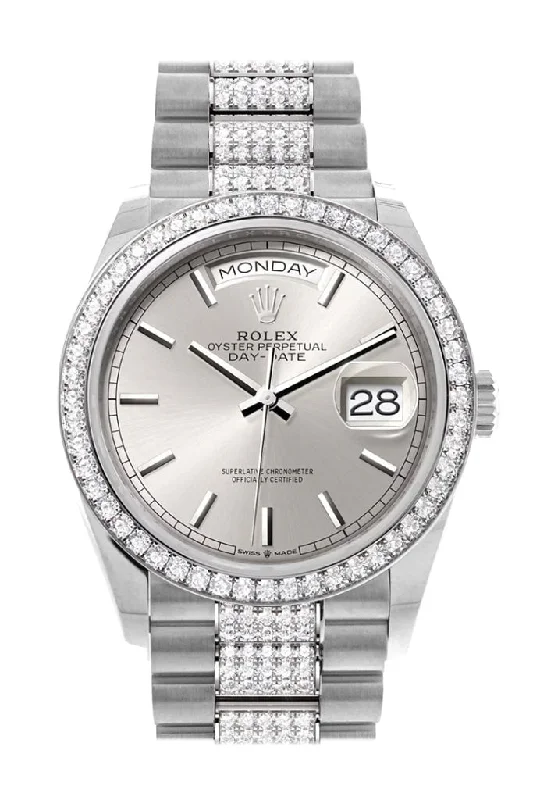 Timeless Rolex Watches with Legendary Appeal –Rolex Day-Date 36 Silver Dial Diamond Bezel White Gold Diamond President Watch 128349RBR