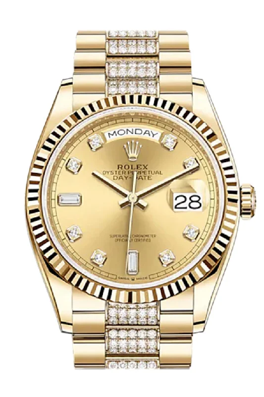 Find Your Signature Rolex Watch –ROLEX Day-Date 36 Champagne Diamond Dial 18K Yellow Gold Watch Diamond set president Bracelet 128238