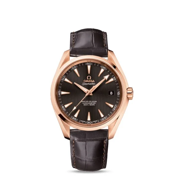 Shop Omega Watches for Ultimate Craftsmanship –Omega Seamaster 42mm Watch - Ref: 231.53.42.21.06.002 - Grey Index Dial in 18K Rose Gold Case, Brown Leather Strap