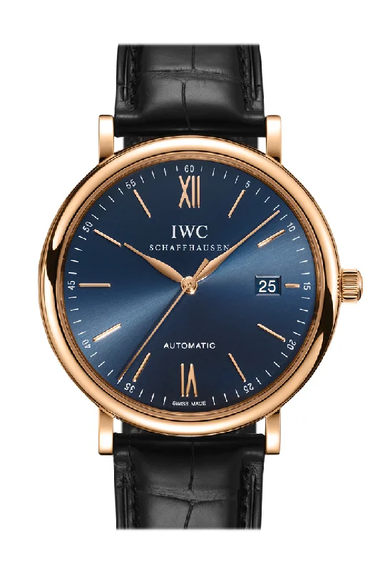 Shop IWC Watches for Impeccable Design –IWC Portofino on Strap 40 Blue Dial Rose gold Watch IW356522