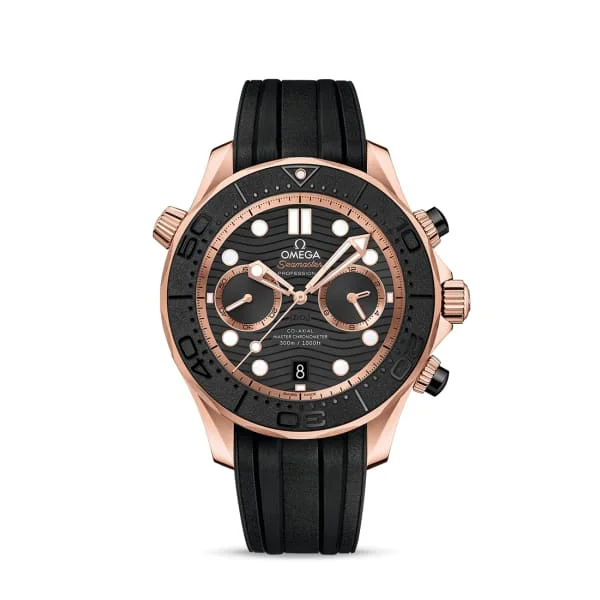 Omega Watches: Precision Timepieces for Every Wrist –Omega Seamaster 44mm Watch - Ref: 210.62.44.51.01.001 - Black Chronograph Index Dial in 18K Rose Gold Case, Black Rubber Strap