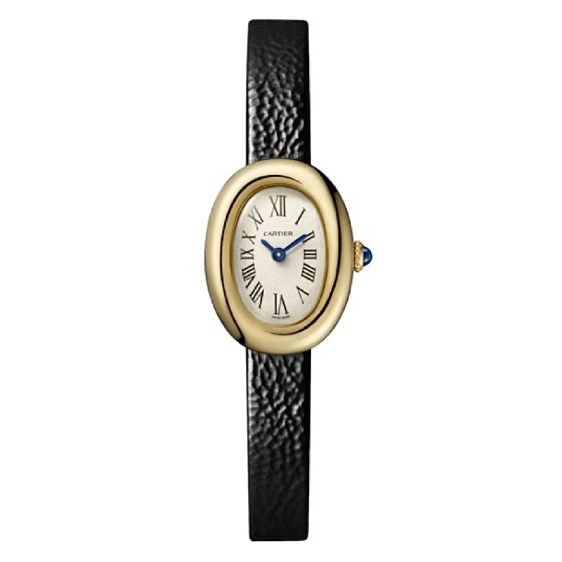 Shop for Cartier Watches with Legendary Design –Cartier Baignoire  24.6mm Women's watch - Ref: WGBA0017 - Silver Roman Dial in 18K Yellow Gold Case, Black Leather Strap