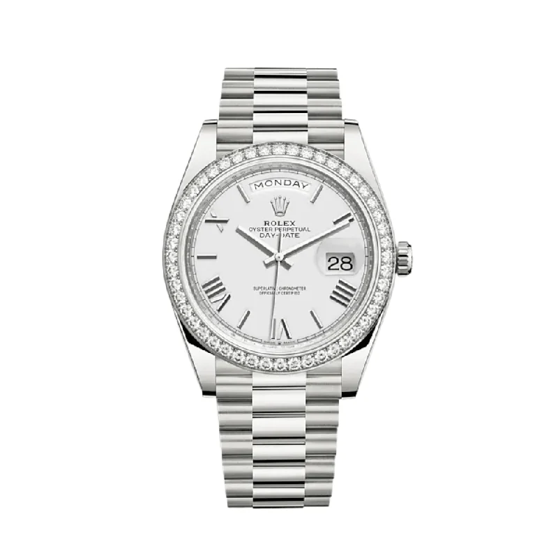 Shop for Authentic Rolex Watches –Rolex Day-Date 228349RBR White Gold Diamond Bezel White Dial