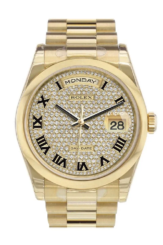 Rolex Watches for the Ultimate Collector –Rolex Day-Date 36 Diamond Paved Dial President Yellow Gold Watch 118208