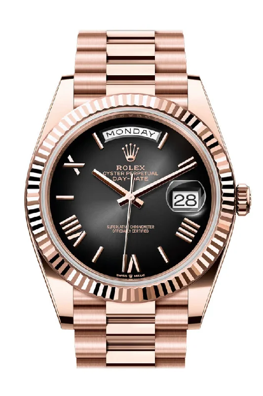 Rolex Watches: Crafted for Perfection and Luxury –Rolex Day Date 40 Slate Ombre Dial Fluted Bezel Rose Gold President Bracelet 228235