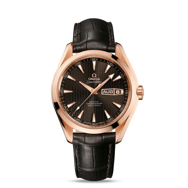 Discover Omega Watches with Legendary Appeal –Omega Seamaster 43mm Watch - Ref: 231.53.43.22.06.001 - Grey Index Dial in 18K Rose Gold Case, Brown Leather Strap