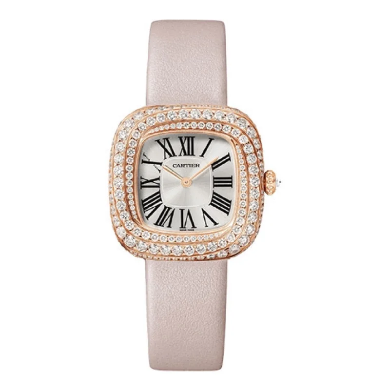 Cartier Watches: The Perfect Luxury Investment –Cartier Coussin de Cartier 31.1mm Women's watch - Ref: WJCS0005 - Silver Roman Dial & Diamond Bezel in 18K Rose Gold Case, Beige Calfskin Strap