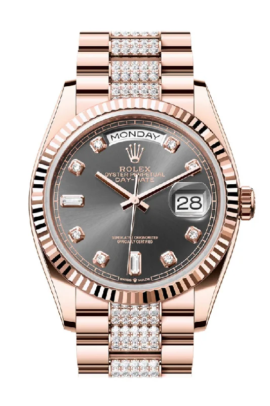 Find Iconic Rolex Models with Precision Engineering –Rolex Day-Date 36 Slate Diamond Dial Fluted Bezel 18K Everose gold Diamond  President Watch 128235