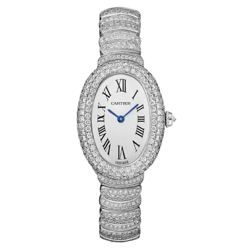 Discover Cartier Watches with Timeless Design –Cartier Baignoire 31.4mm Women's watch - Ref: WJBA0021 - Silver Roman Dial, 18K White Gold Pave Diamond Bracelet