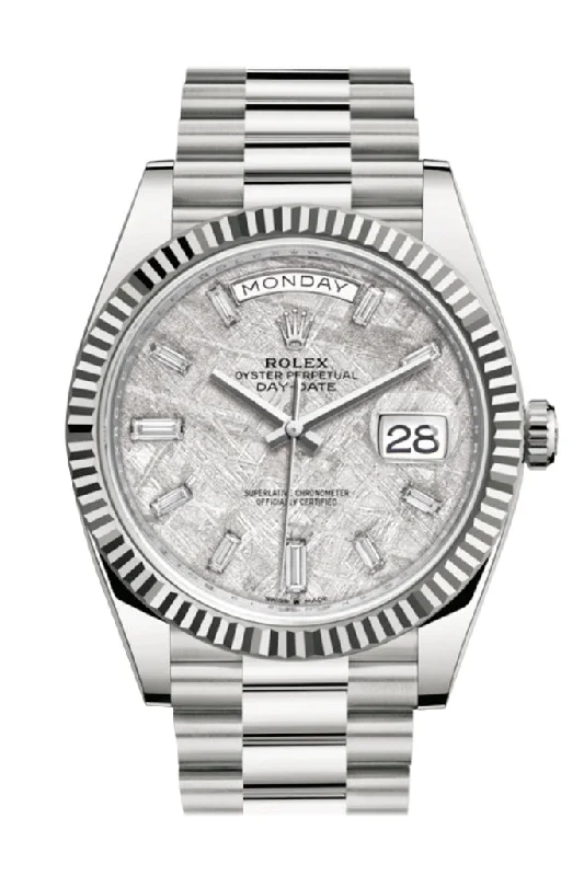 Explore Rolex’s Exclusive Timepiece Collection –Rolex Day-Date 40 Meteorite Diamond Dial Fluted Bezel White Gold President Automatic Men's Watch 228239