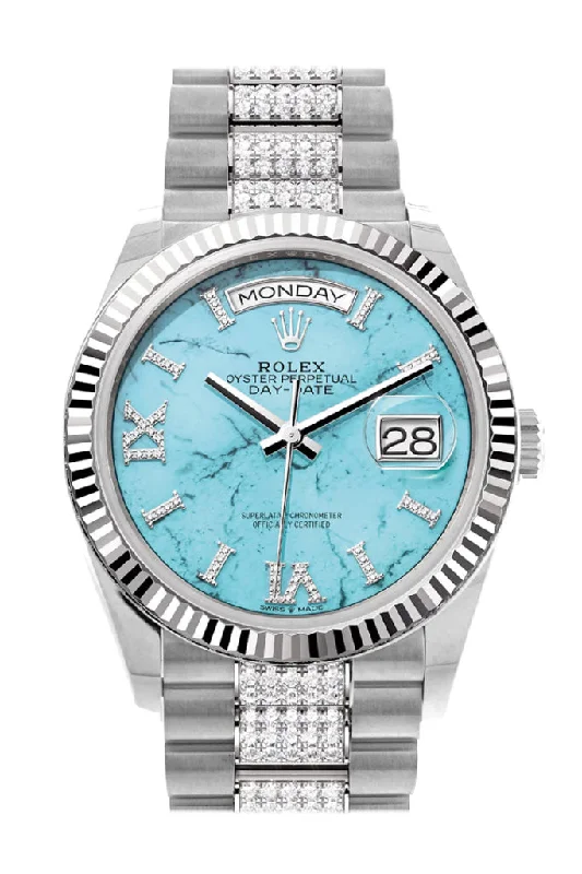 Discover Your Ideal Rolex Watch –Rolex Day-Date 36 Turquoise Diamond Dial Fluted Bezel White Gold Diamond President Watch 128239