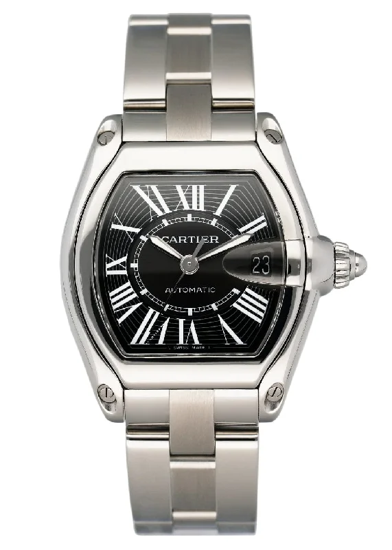 Cartier Watches: Iconic Timepieces with Elegant Design –Cartier Roadster W62041V3 Black Dial Steel Mens Watch Box Papers