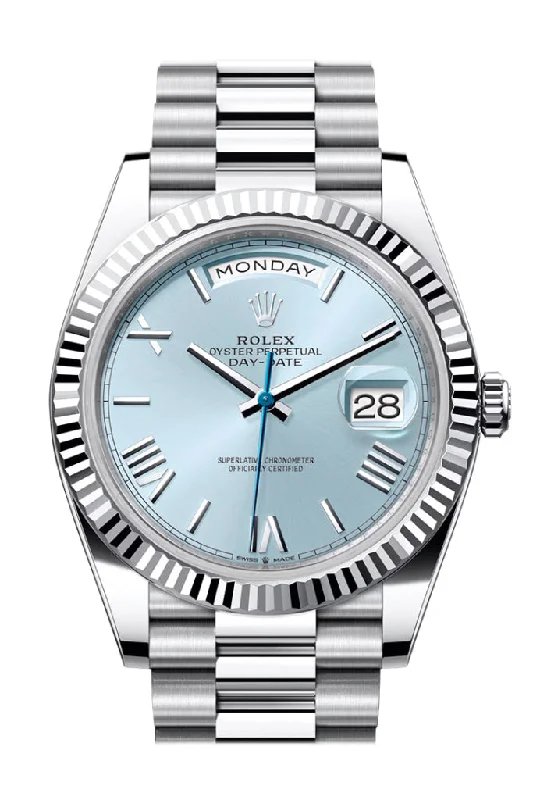 Rolex Watches: Iconic Design for Every Wrist –Rolex Day-Date 40 Ice-Blue Roman Dial Dial Fluted Bezel Platinum President Men's Watch 228236