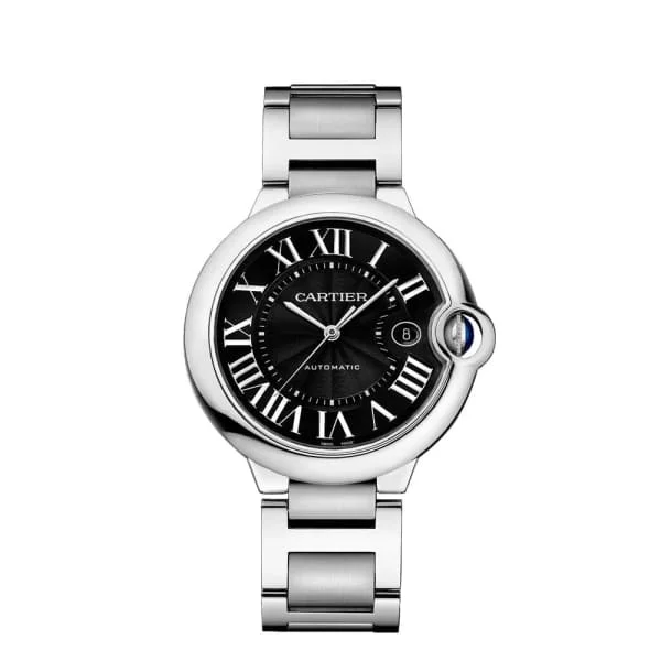 Shop Cartier Watches with Legendary Craftsmanship –Cartier Ballon Bleu de Cartier 42mm Watch - Ref: W6920042 - Black Roman Dial, Stainless Steel Bracelet