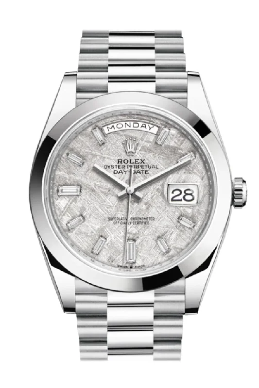 Rolex Watches: Built for Perfection –Rolex Day-Date 40 Meteorite Baguette Diamond Dial Dial Dome Bezel Platinum President Automatic Men's Watch 228206 DC