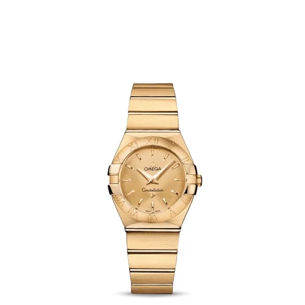 Shop Omega Watches for Classic Designs –Omega Constellation 27mm Watch - Ref: 123.50.27.60.08.001 - Champagne Index Dial, 18K Yellow Gold Bracelet