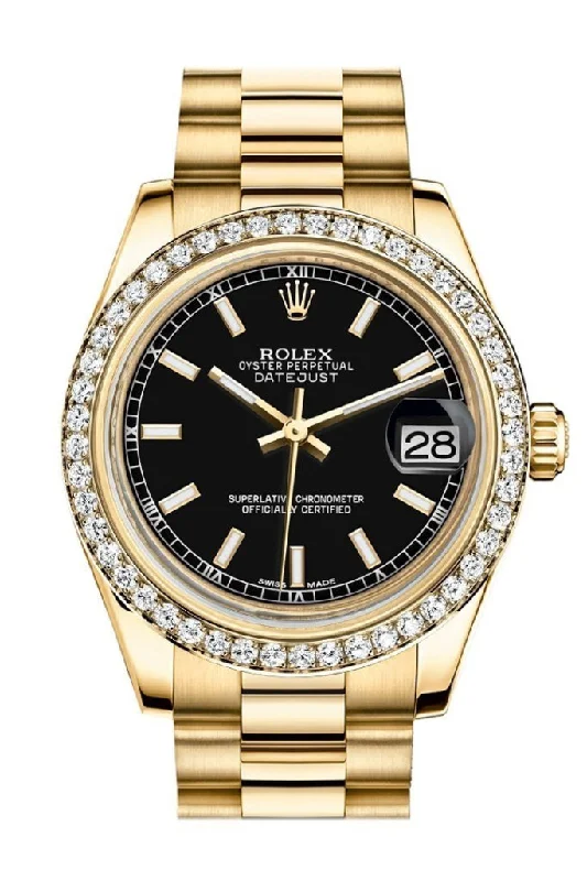 Explore Rolex Watches for the Ultimate Timepiece Experience –Rolex Datejust 31 Black Dial Diamond Bezel 18K Yellow Gold President Ladies Watch 178288 Pre-owned