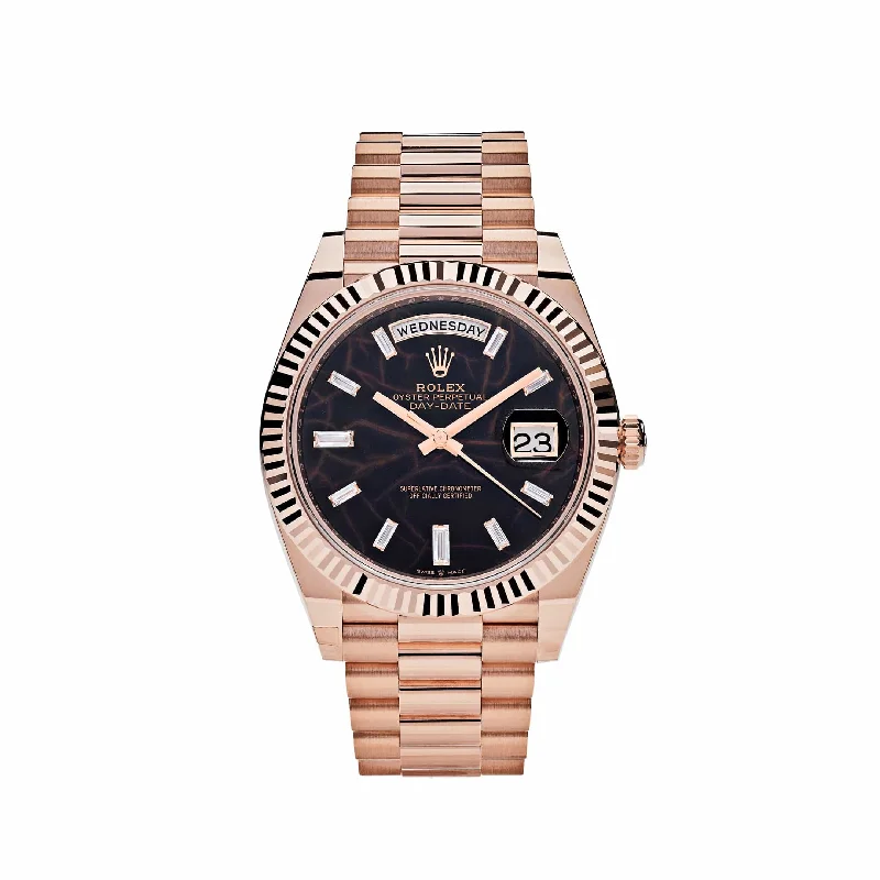 Rolex Watches: Designed for Excellence –Rolex Day-Date 228235 Rose Gold Eisenkiesel Diamond Dial