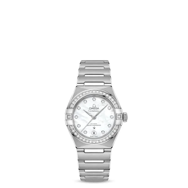 Find the Best Omega Timepieces for Your Collection –Omega Constellation 29mm Watch - Ref: 131.15.29.20.55.001 - White Mother of Pearl Diamond Index Dial & Diamond Bezel, Stainless Steel Bracelet