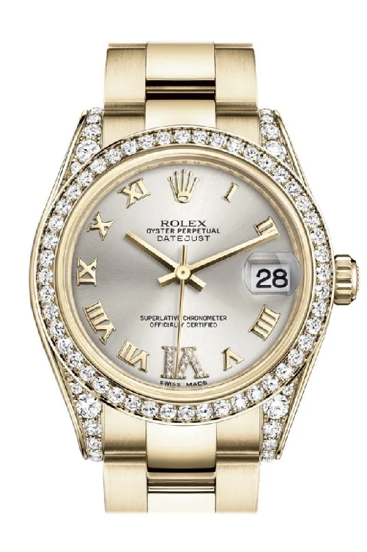 Timeless Rolex Watches for the Modern Collector –Rolex Datejust 31 Silver Large VI Rubies Dial Diamond Bezel Lug 18K Yellow Gold Ladies Watch 178158 Pre-owned