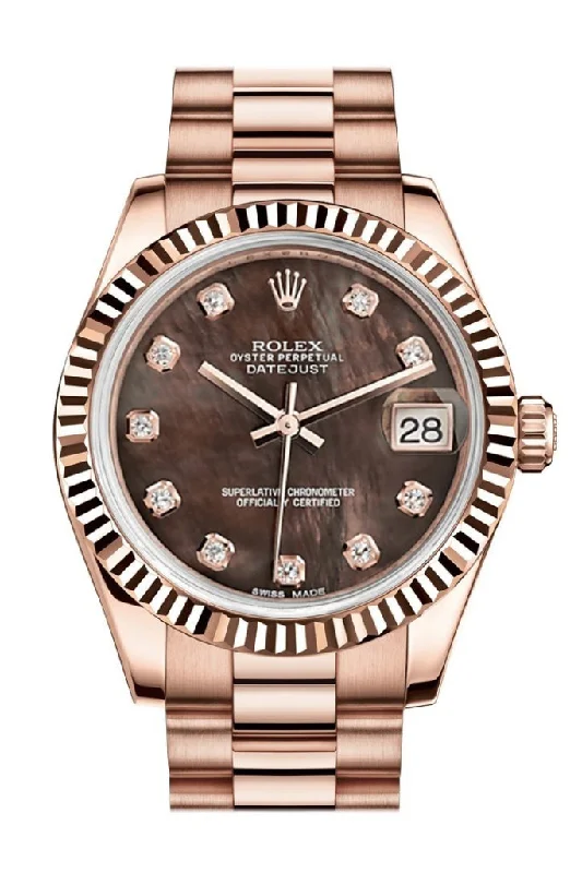 Find the Perfect Rolex Watch for You –Rolex Datejust 31 Black Mother of Pearl Diamond Dial Fluted Bezel 18K Everose Gold President Ladies Watch 178275 Pre-owned