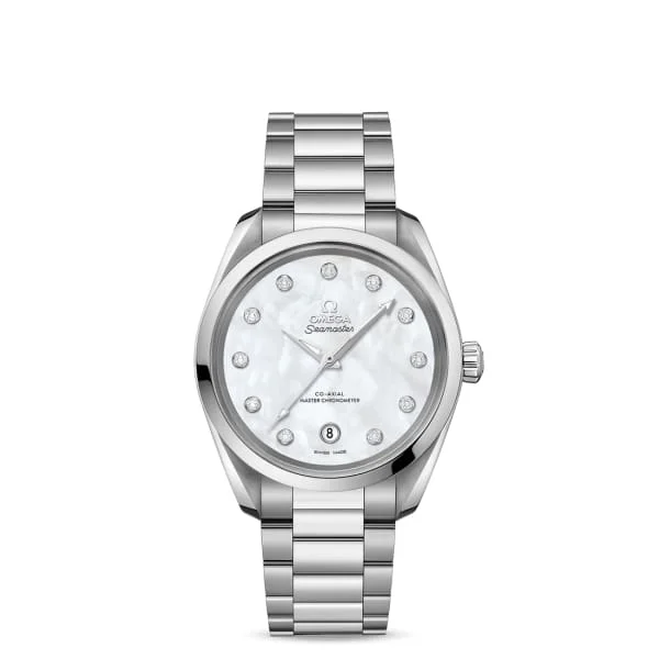 Shop Omega Watches for Every Style –Omega Seamaster 38mm Watch - Ref: 220.10.38.20.55.001 - White Mother of Pearl Diamond Index Dial, Stainless Steel Bracelet