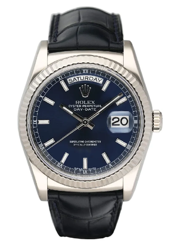 Rolex Watches: The Epitome of Swiss Precision –Rolex Day Date 118139 Blue 18K White Gold Mens Watch