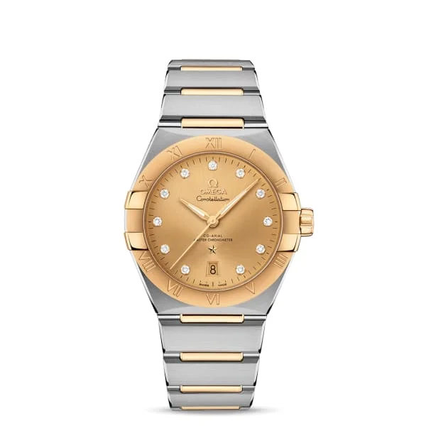 Omega Watches: Swiss Excellence for the Discerning –Omega Constellation 39mm Watch - Ref: 131.20.39.20.58.001 - Champagne Diamond Index Dial & 18K Yellow Gold Bezel, Two Tone Stainless Steel & 18K Yellow Gold Bracelet