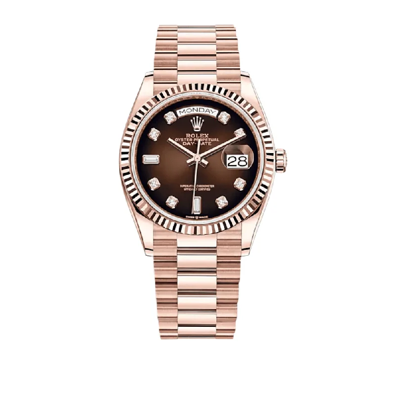 Find Rolex Watches That Fit Your Style –Rolex Day-Date 128235 Rose Gold Brown Diamond Dial